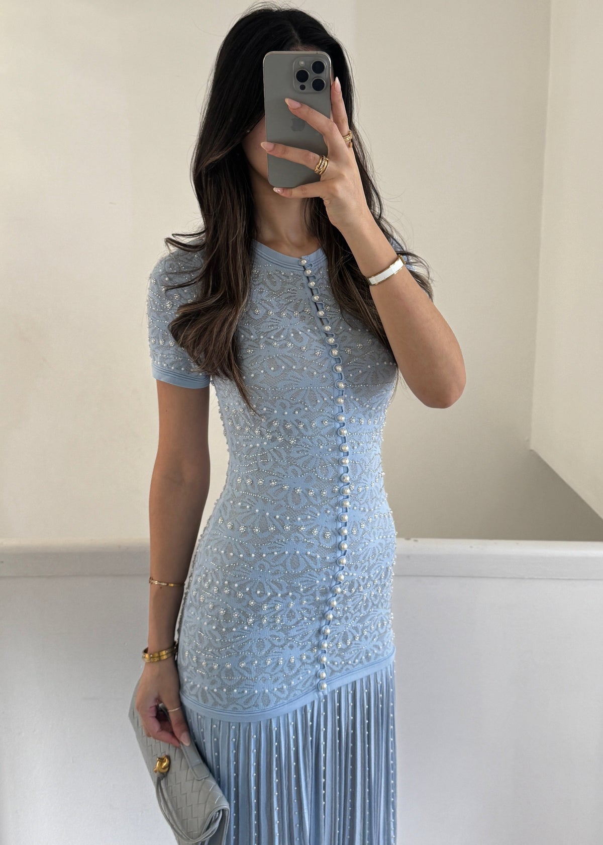 ÉCRU pearl dress- baby blue