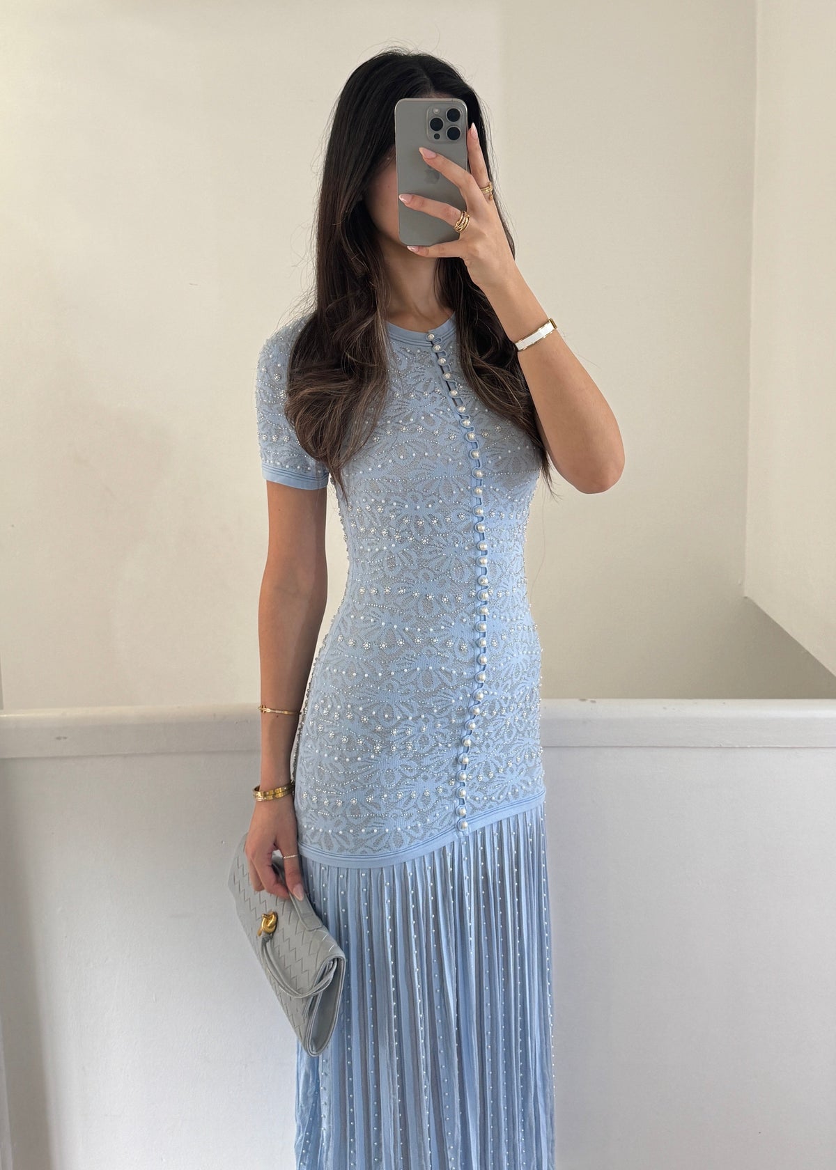 ÉCRU pearl dress- baby blue